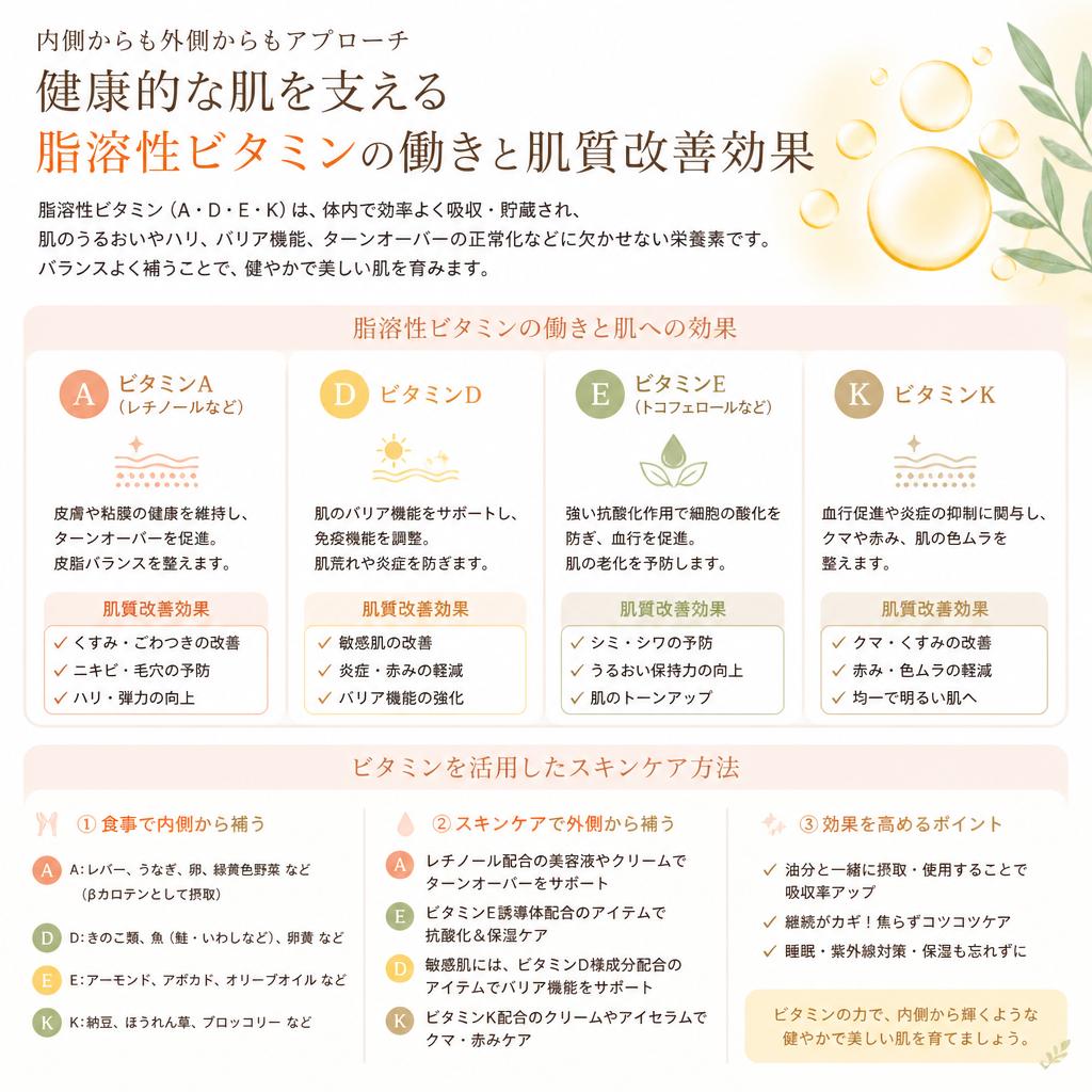 美しい肌を保つための脂溶性ビタミン