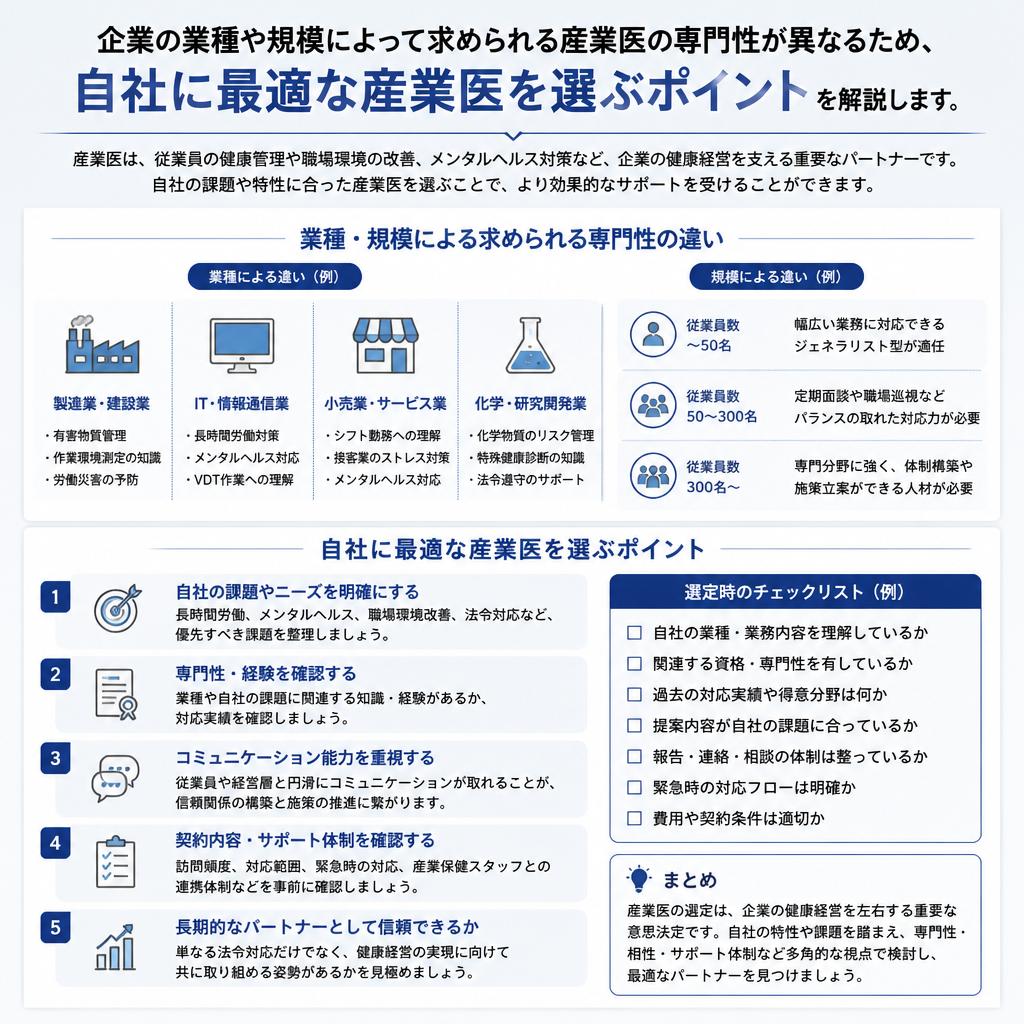 会社の業種や規模に合わせた産業医選び