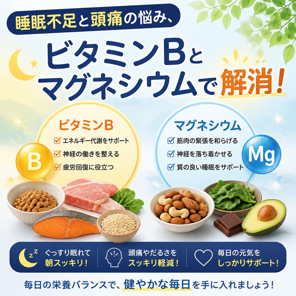 睡眠不足と頭痛の悩み、ビタミンBとマグネシウムで解消！