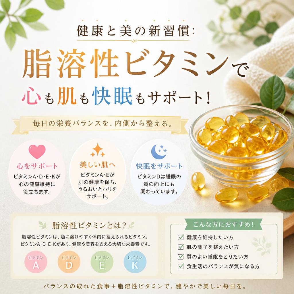 健康と美の新習慣：脂溶性ビタミンで心も肌も快眠もサポート！