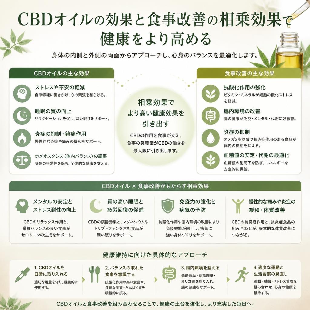 CBDオイルと食事改善の相乗効果
